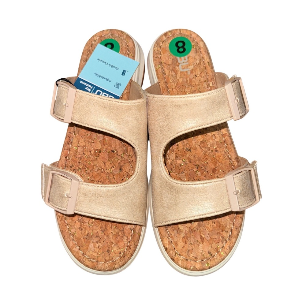 NEW JBU Kona Sandals Womens 8M Slide Champagne/Gold Metallic Cork Buckle B5KON54